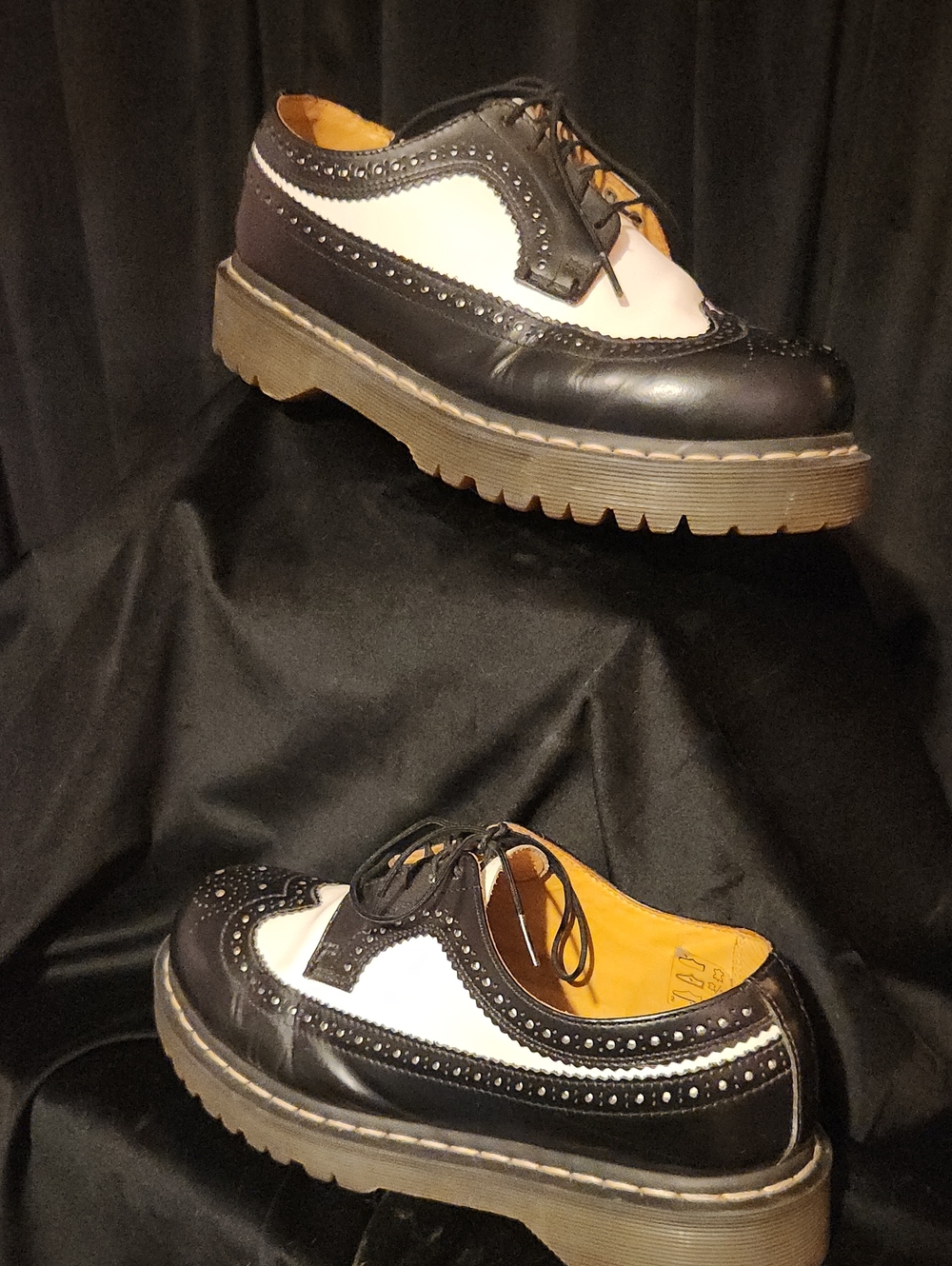 Dr. Martens Black and White Unisex Wingtip Derby Shoes